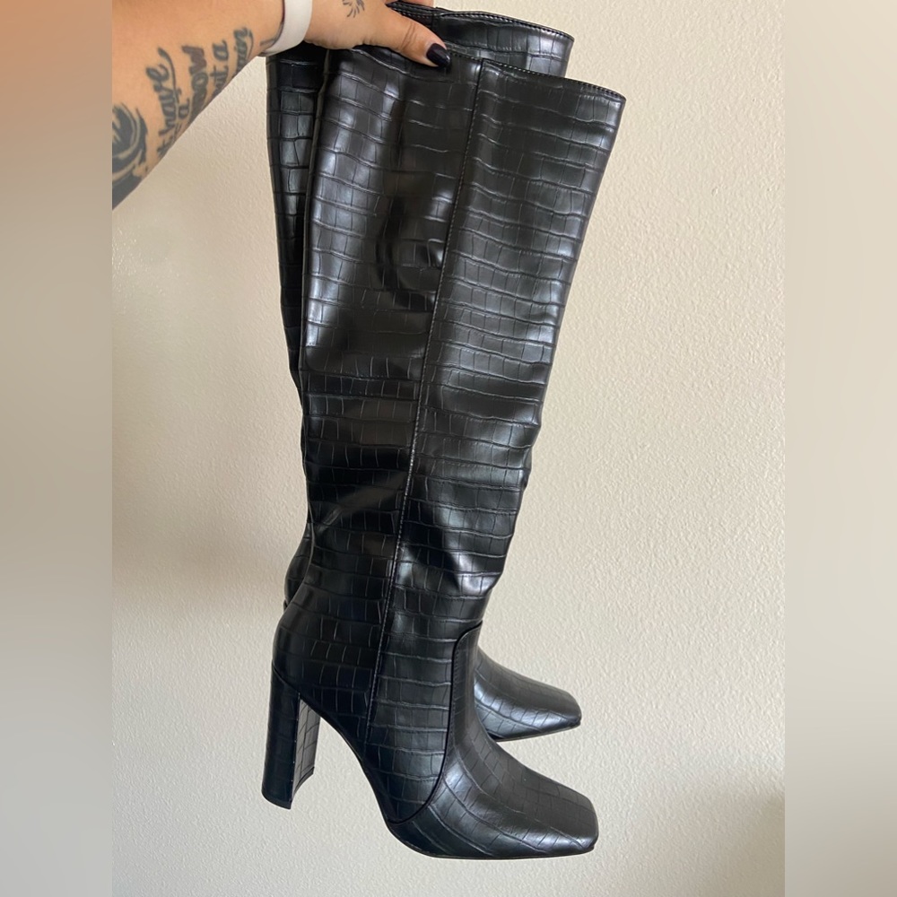 Black Knee High Boots with 3.7 inch heel
